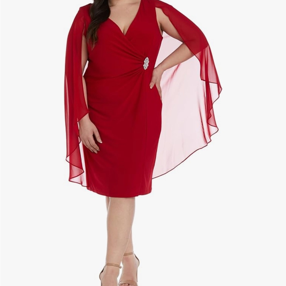 ❤️ R&M Richards Woman Red Cape Sleeve Dress – Size 14W – NWT ❤️